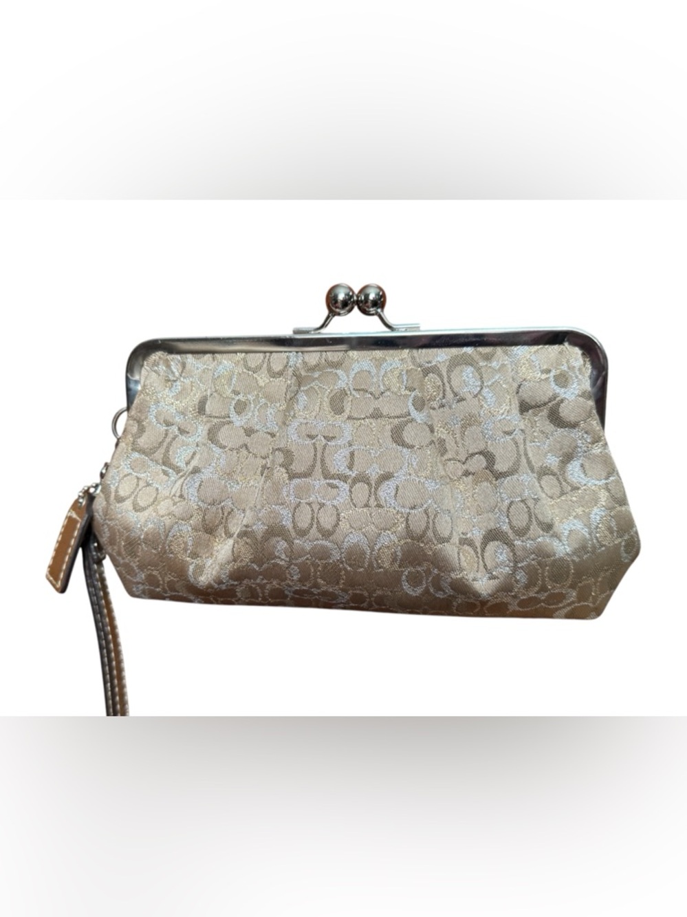 Vintage Coach Optic Mini Signature Lurex Framed Kisslock Clutch, Champagne 🥂 - Picture 2 of 10